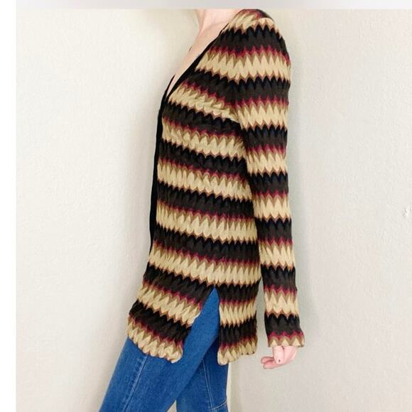 Vintage EXCLUSIVELY MISOOK Brown Neutral Chevron Y2K Long Cardigan Extra Small - Picture 15 of 16